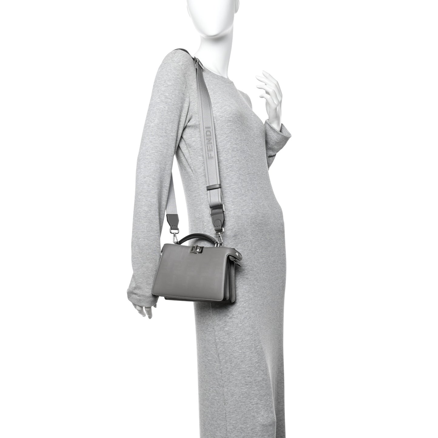 Calfskin Striped Texture FF Peekaboo I See U X Cross Satchel Moon Argilla