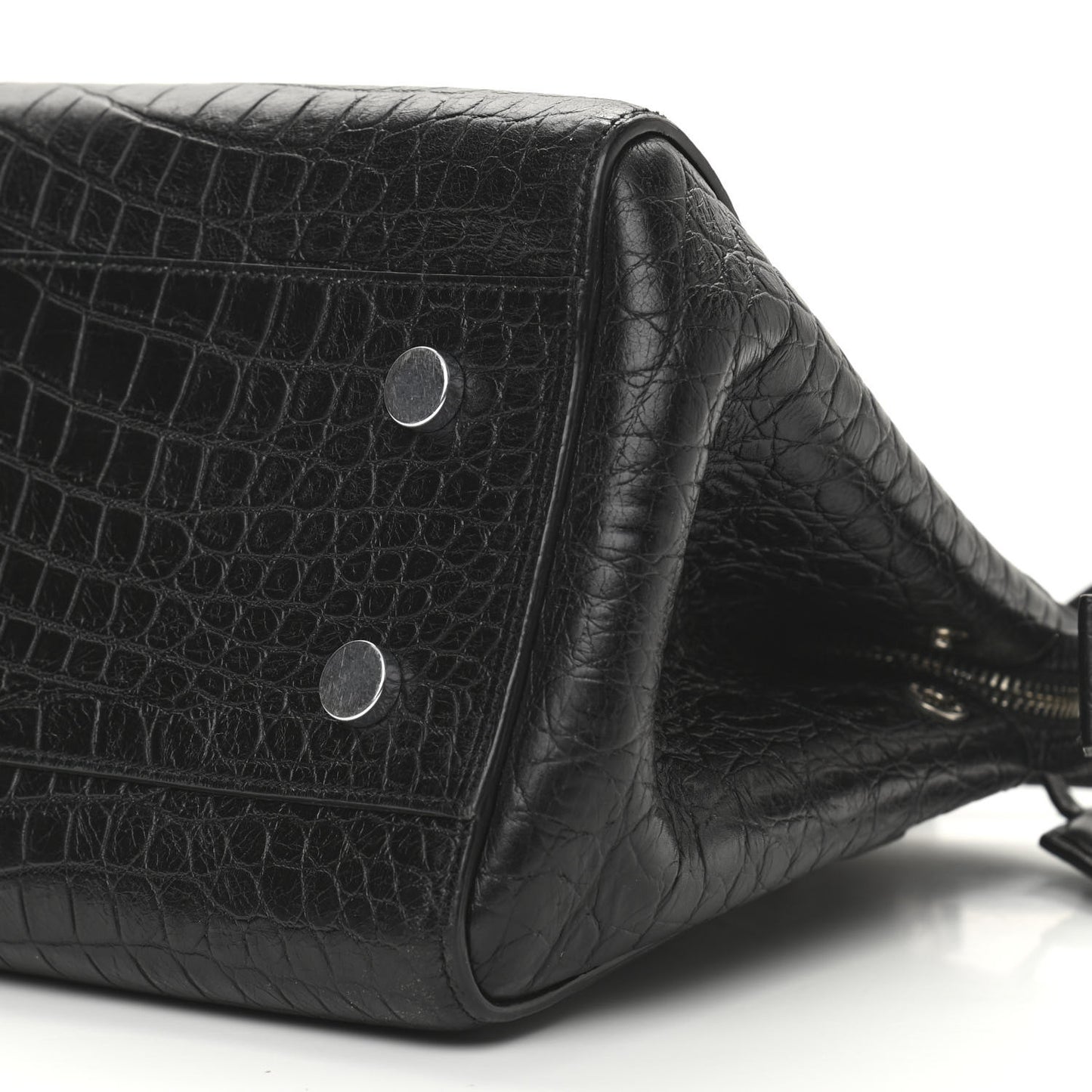Calfskin Crocodile Embossed Small Cabas Rive Gauche Black