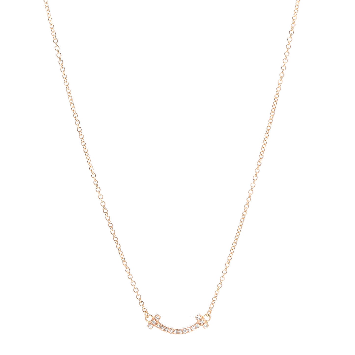 18K Yellow Gold Diamond Mini T Smile Pendant Necklace