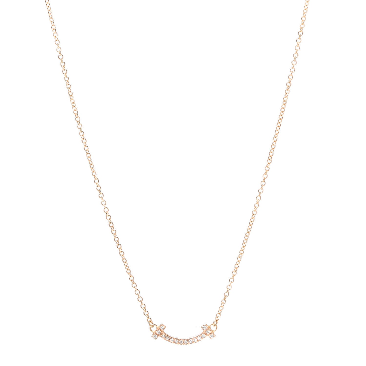 Tiffany 18K Yellow Gold Diamond Mini T Smile Pendant Necklace 1 of 6