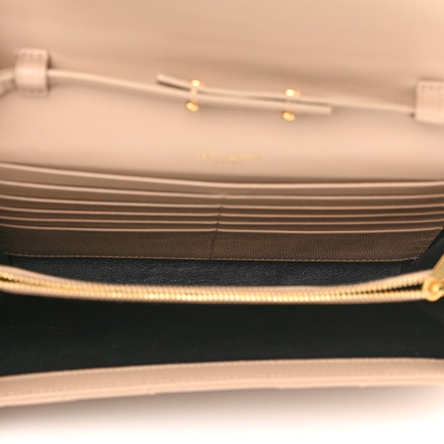 Saint Laurent Grain De Poudre Matelasse Chevron Monogram Chain Wallet Deep Beige 5 of 9
