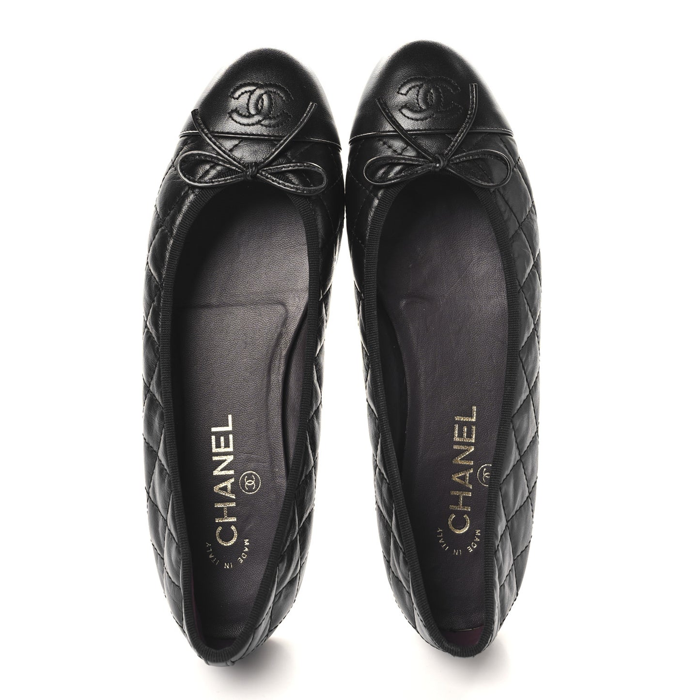Aged Calfskin Quilted CC Cap Toe Ballerina Flats 40 Black