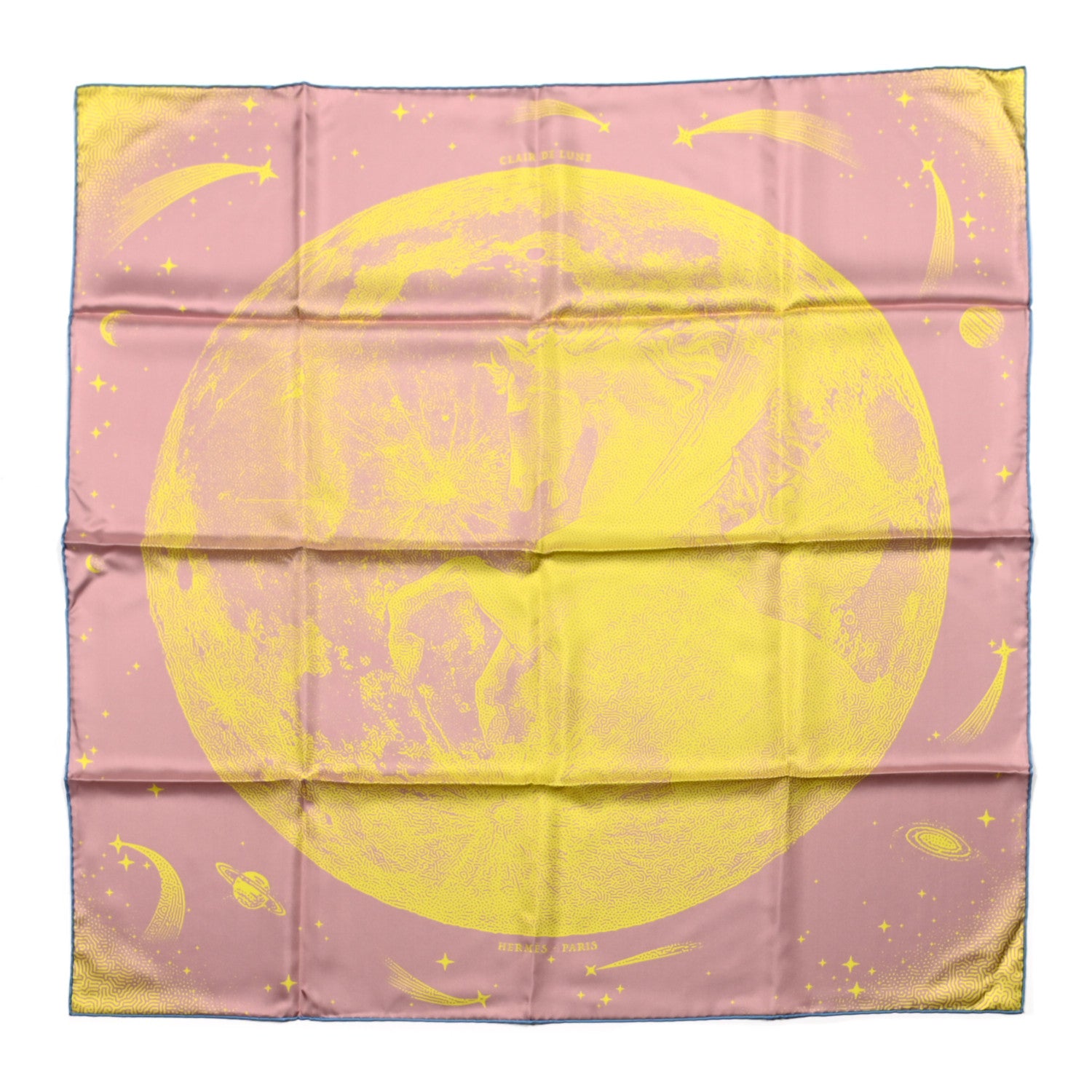 Hermes Silk Double Face Clair De Lune Scarf 90 Vieux Rose Jaune 1 of 10