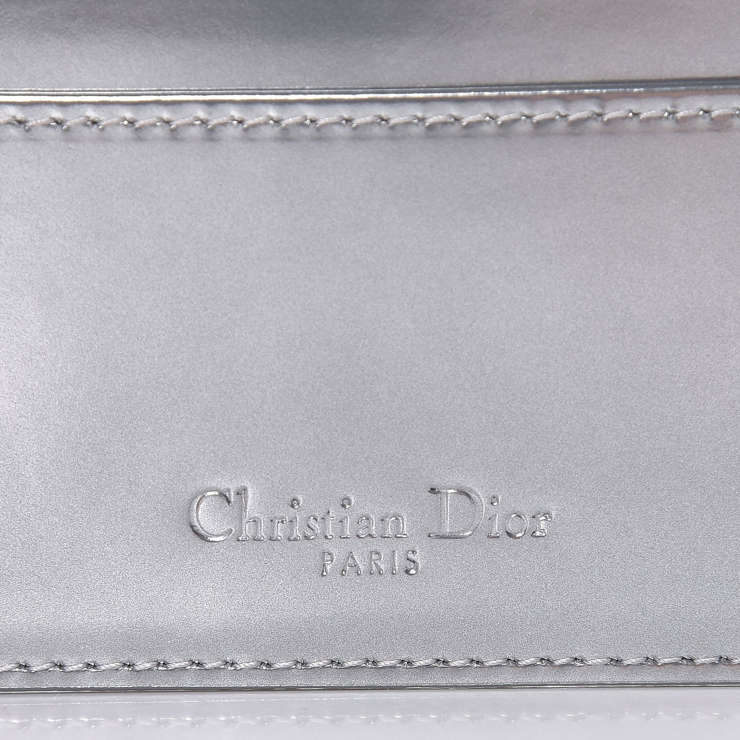 Metallic Patent Micro-Cannage Lady Dior Card Holder Silver