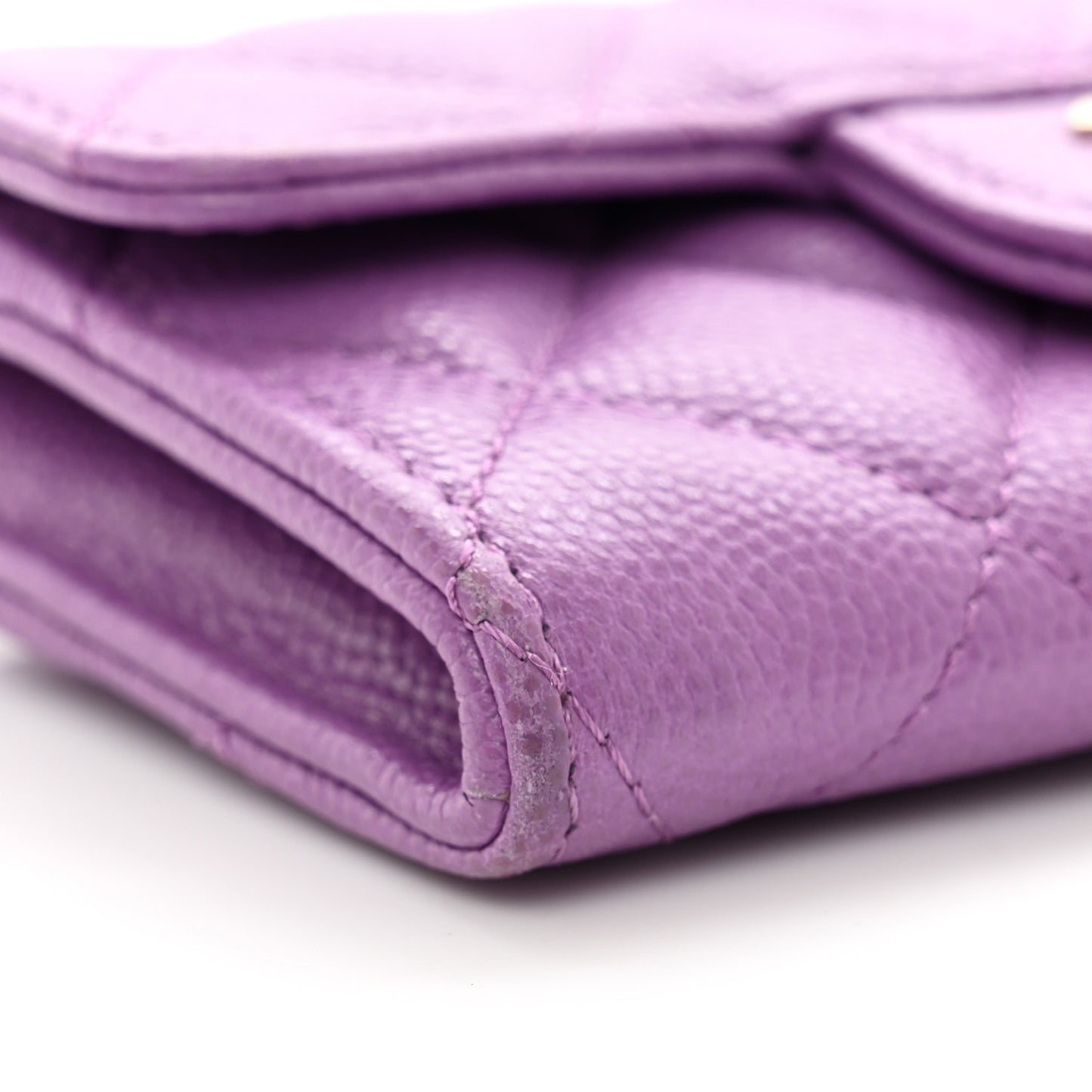 Caviar Quilted Flap Card Holder Wallet Purple