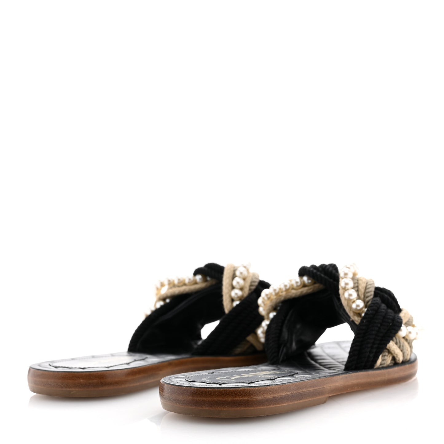 Lambskin Pearl Cord CC Mules 36 Black Beige