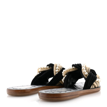 Chanel Lambskin Pearl Cord CC Mules 36 Black Beige 5 of 11