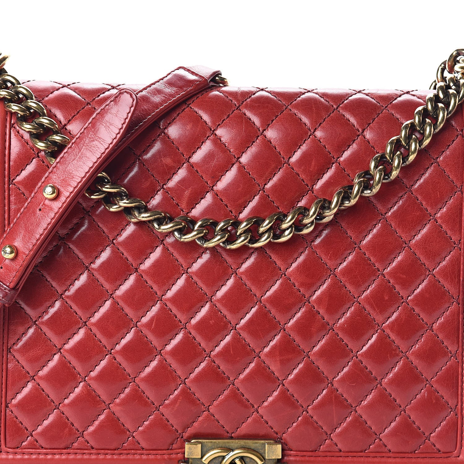 Chanel Aged Glazed Calfskin Quilted Large Boy Flap Red 8 of 10