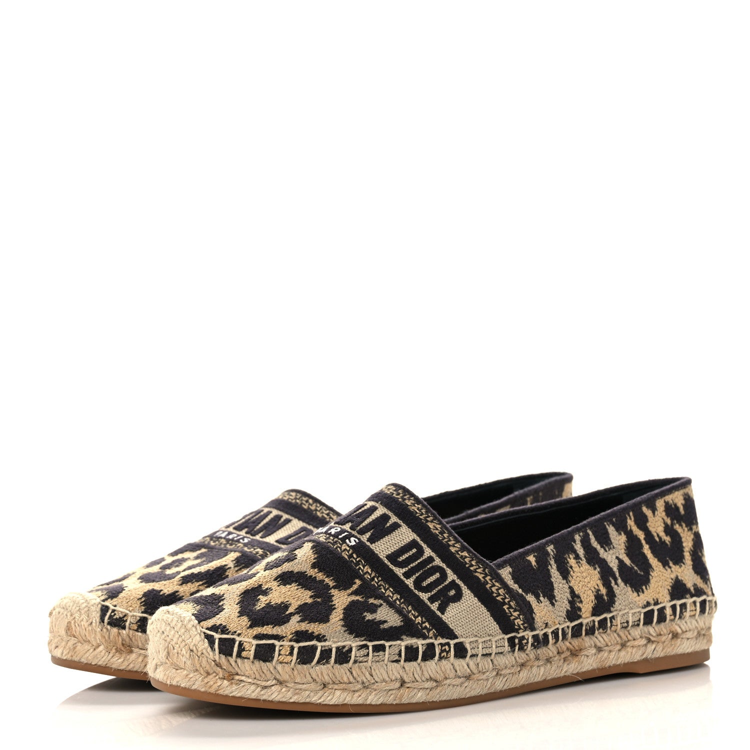 Christian Dior Cotton Embroidered Leopard Print Granville Espadrille 40 Natural 3 of 9