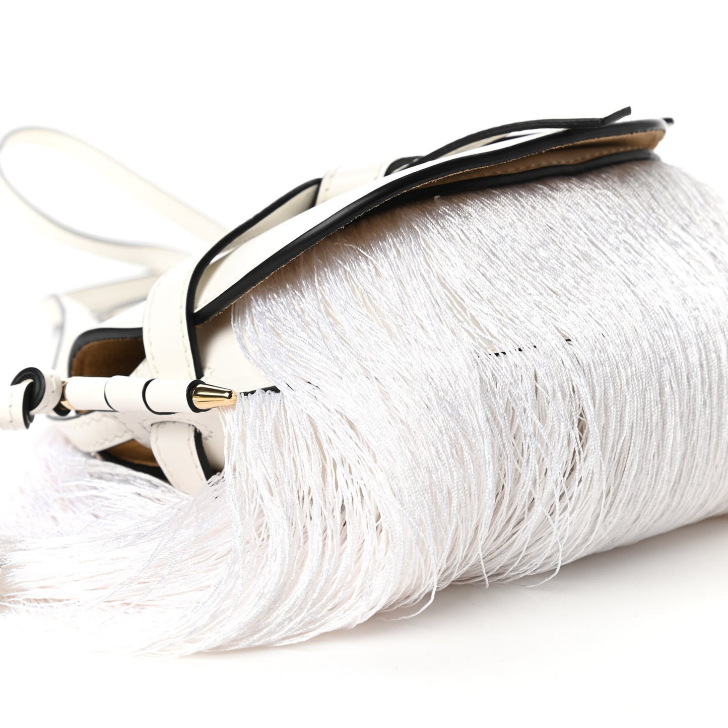 Calfskin Mini Fringe Gate Crossbody Bag White