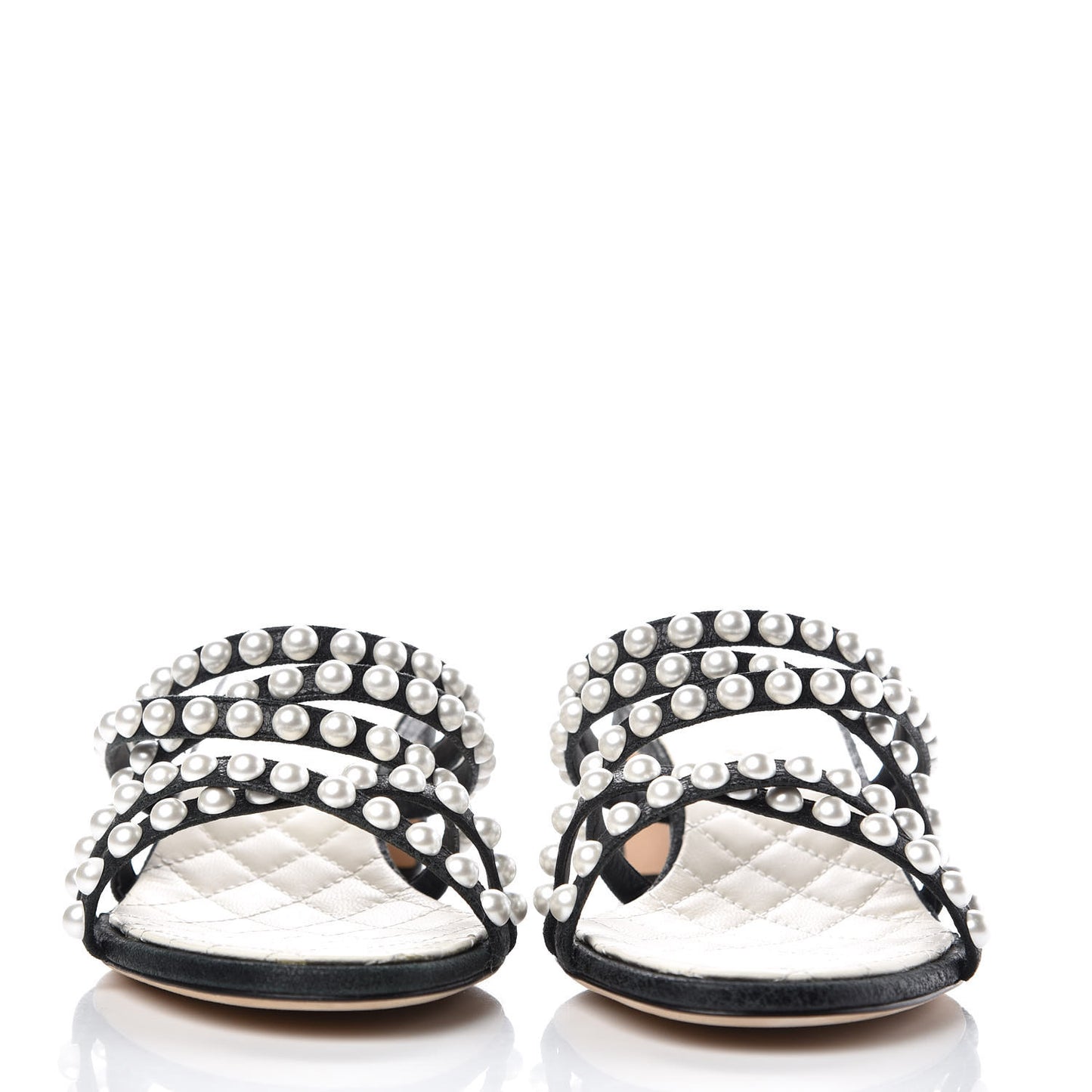 Crackled Lambskin Pearl Mules 40 Black