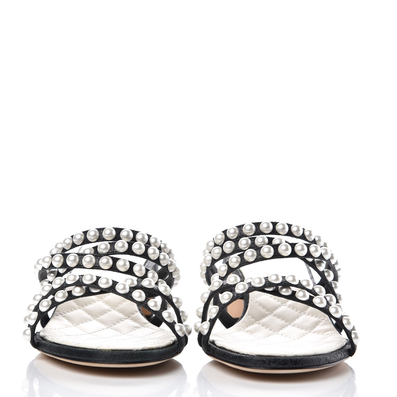 Chanel Crackled Lambskin Pearl Mules 40 Black 2 of 8
