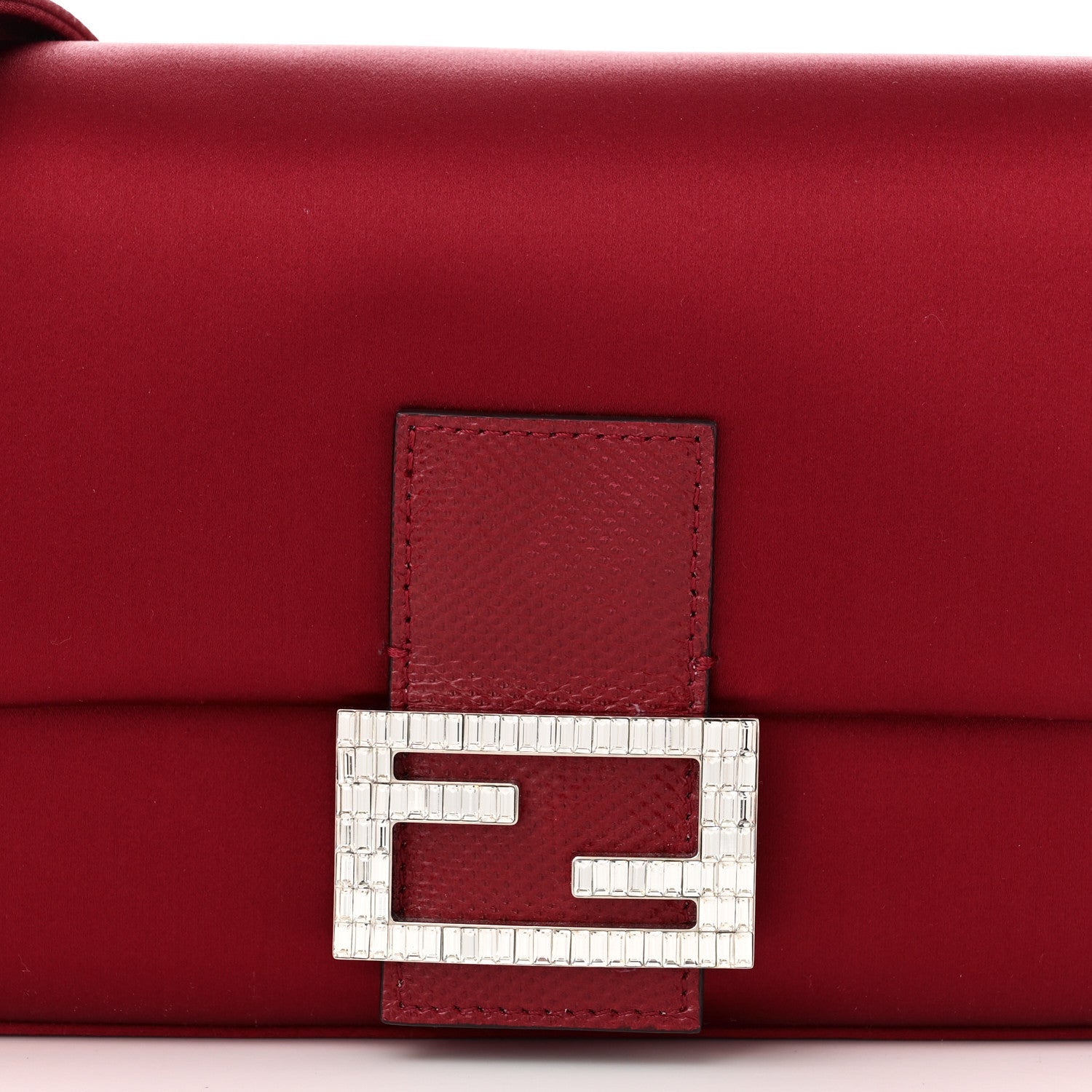Fendi Satin Karung Crystal Baguette Rosso Scuro 8 of 10