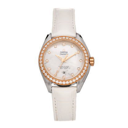 Omega Stainless Steel 18K Sedna Gold Alligator Diamond Bezel Mother of Pearl 34mm Seamaster Aqua Terra Co-Axial Chronometer Automatic Watch 231.28.34.20.55.003 1 of 5