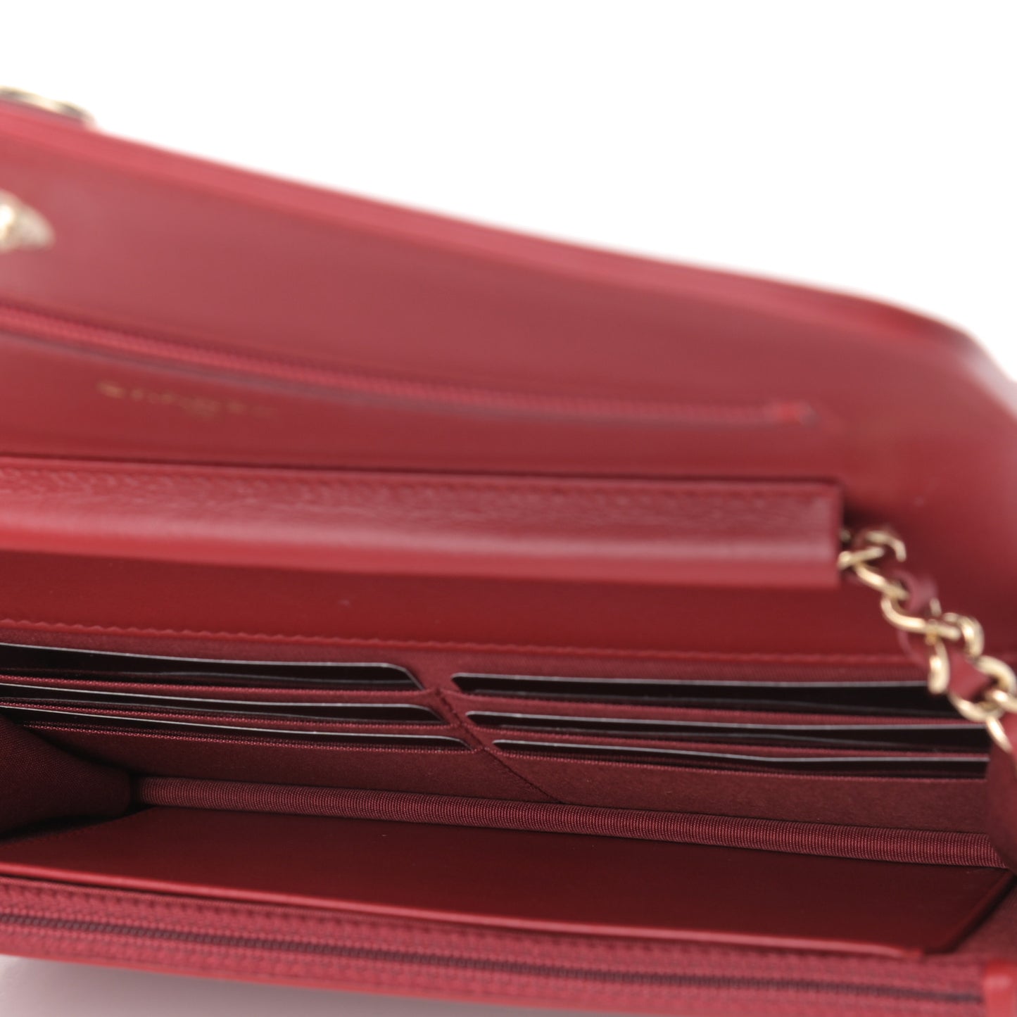 Lambskin Chevron Quilted Boy Wallet On Chain WOC Red