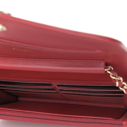 Chanel Lambskin Chevron Quilted Boy Wallet On Chain WOC Red 5 of 13