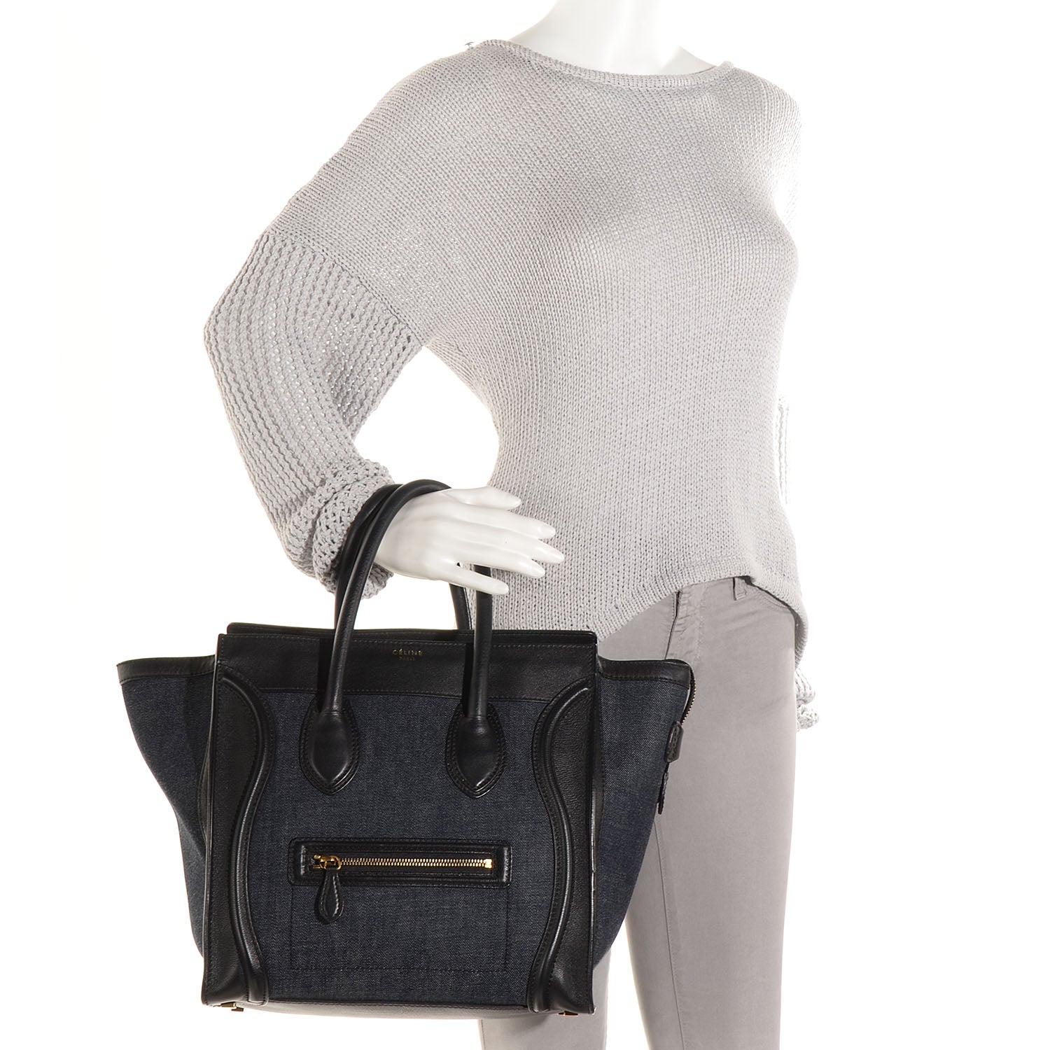 Celine Denim Mini Luggage Navy Black 2 of 9