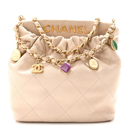 Chanel Lambskin Resin Quilted Small Bucket Bag Beige 1 of 10