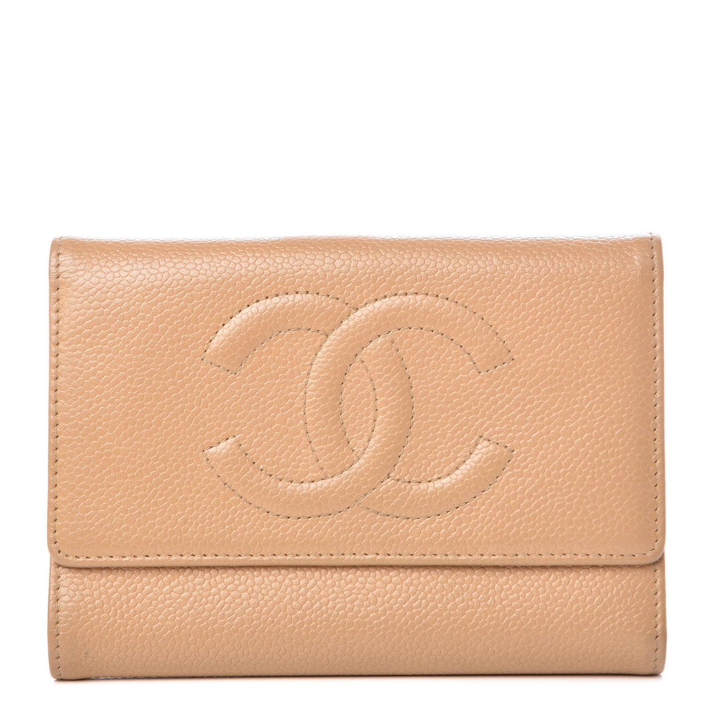 Caviar CC Timeless Flap Wallet Beige