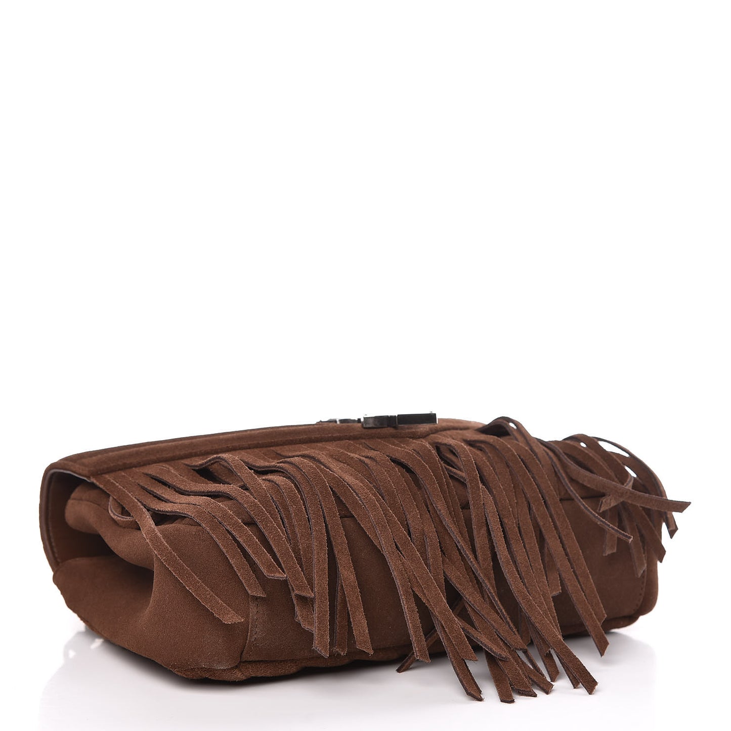 Suede Matelasse Chevron Fringe Monogram Medium College Bag Marron Clair