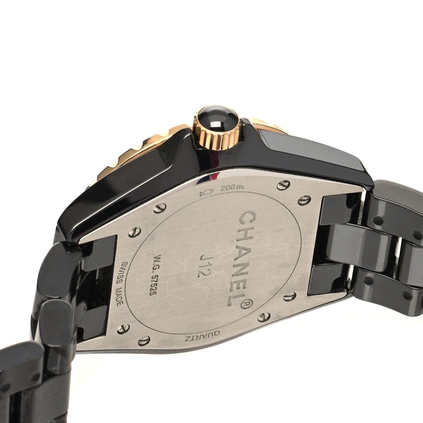 Stainless Steel 18K Yellow Gold Ceramic Diamond 38mm J12 Quartz Watch Black