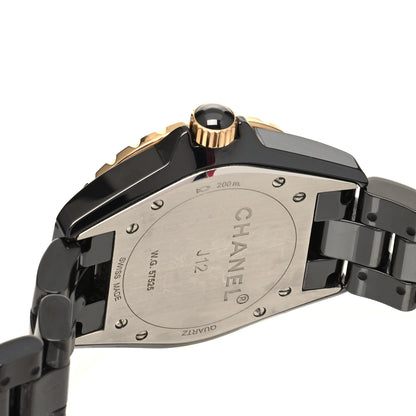 Chanel Stainless Steel 18K Yellow Gold Ceramic Diamond 38mm J12 Quartz Watch Black 4 of 5