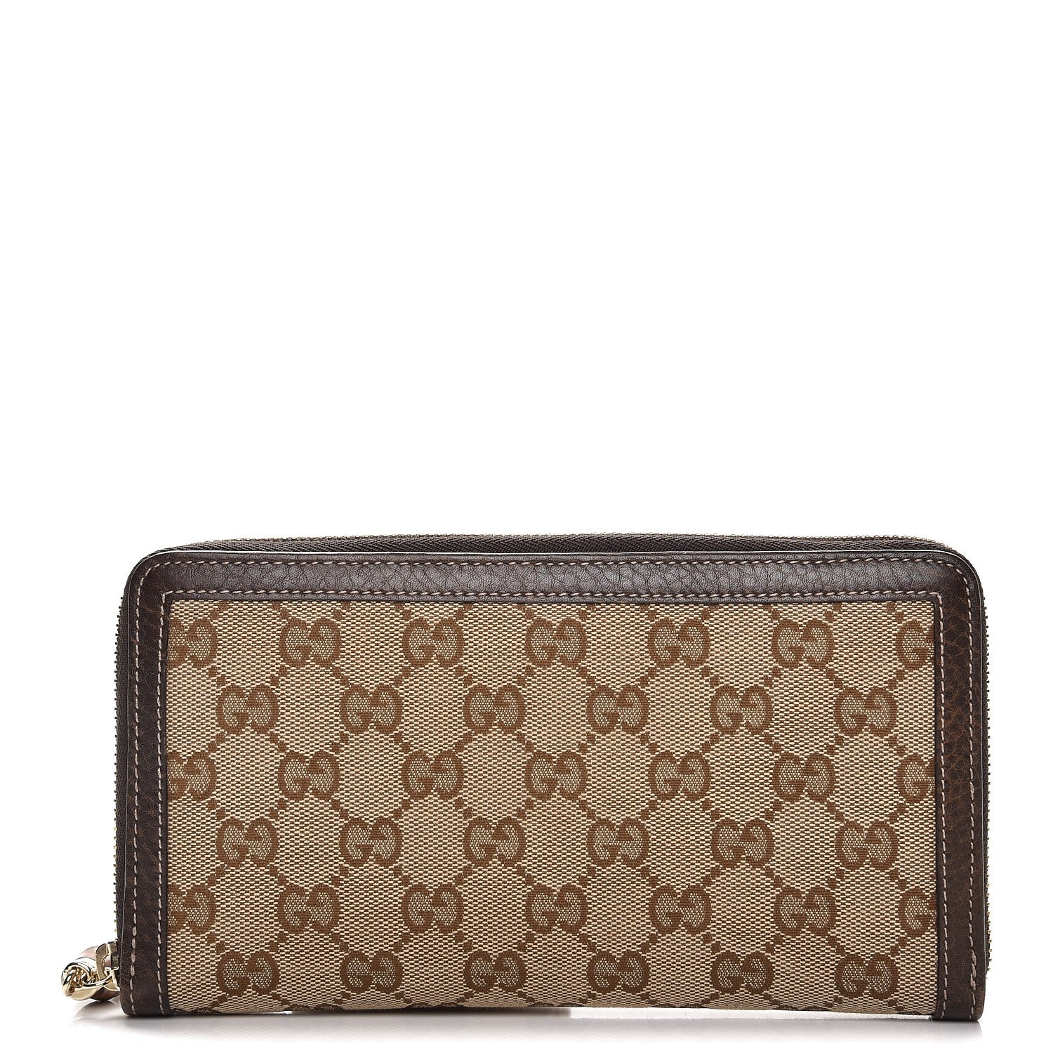 Gucci Monogram Calfskin Bamboo Tassel Zip Around Wallet Beige Ebony Chocolate 1 of 9