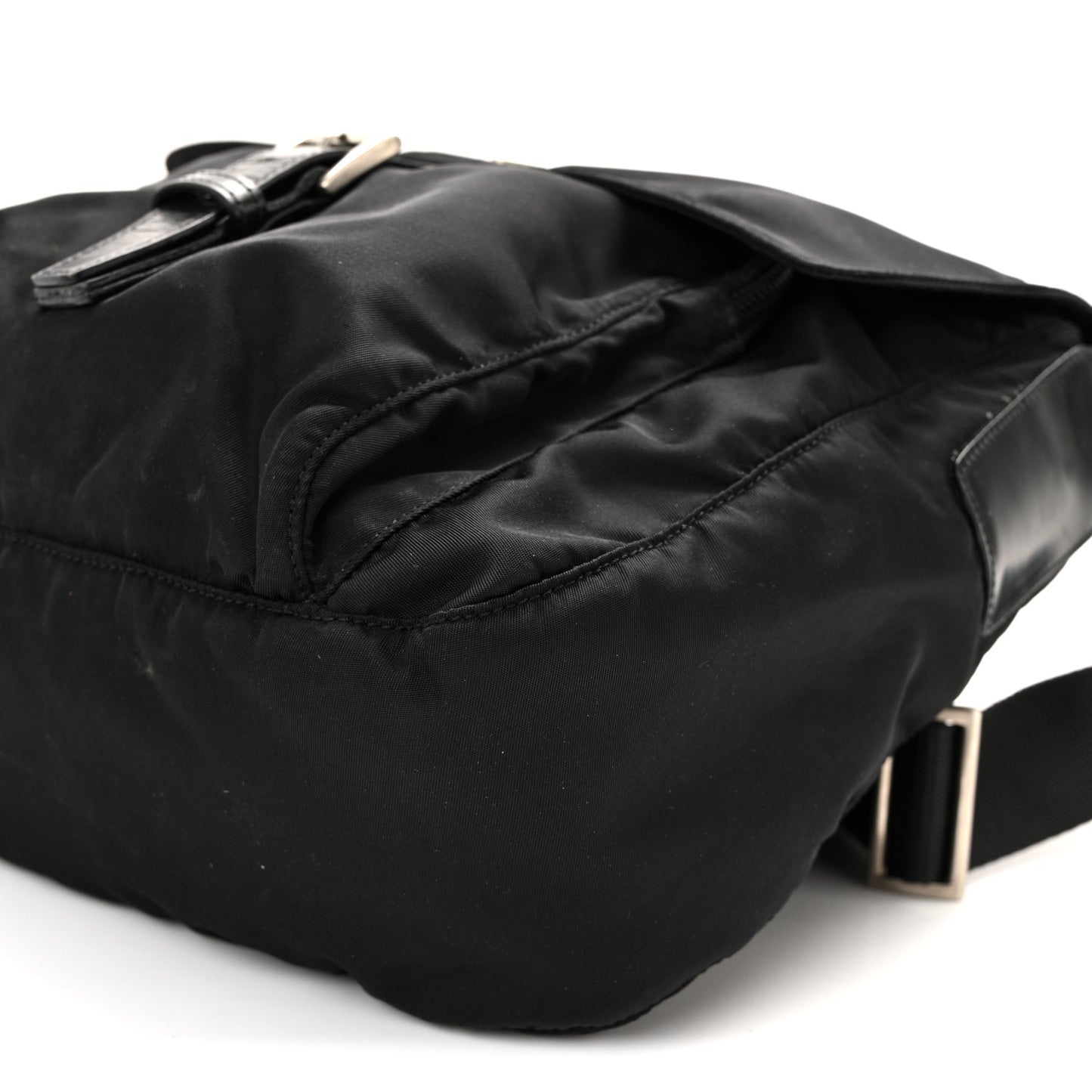 Nylon Vela Saffiano Single Buckle Messenger Shoulder Bag Black