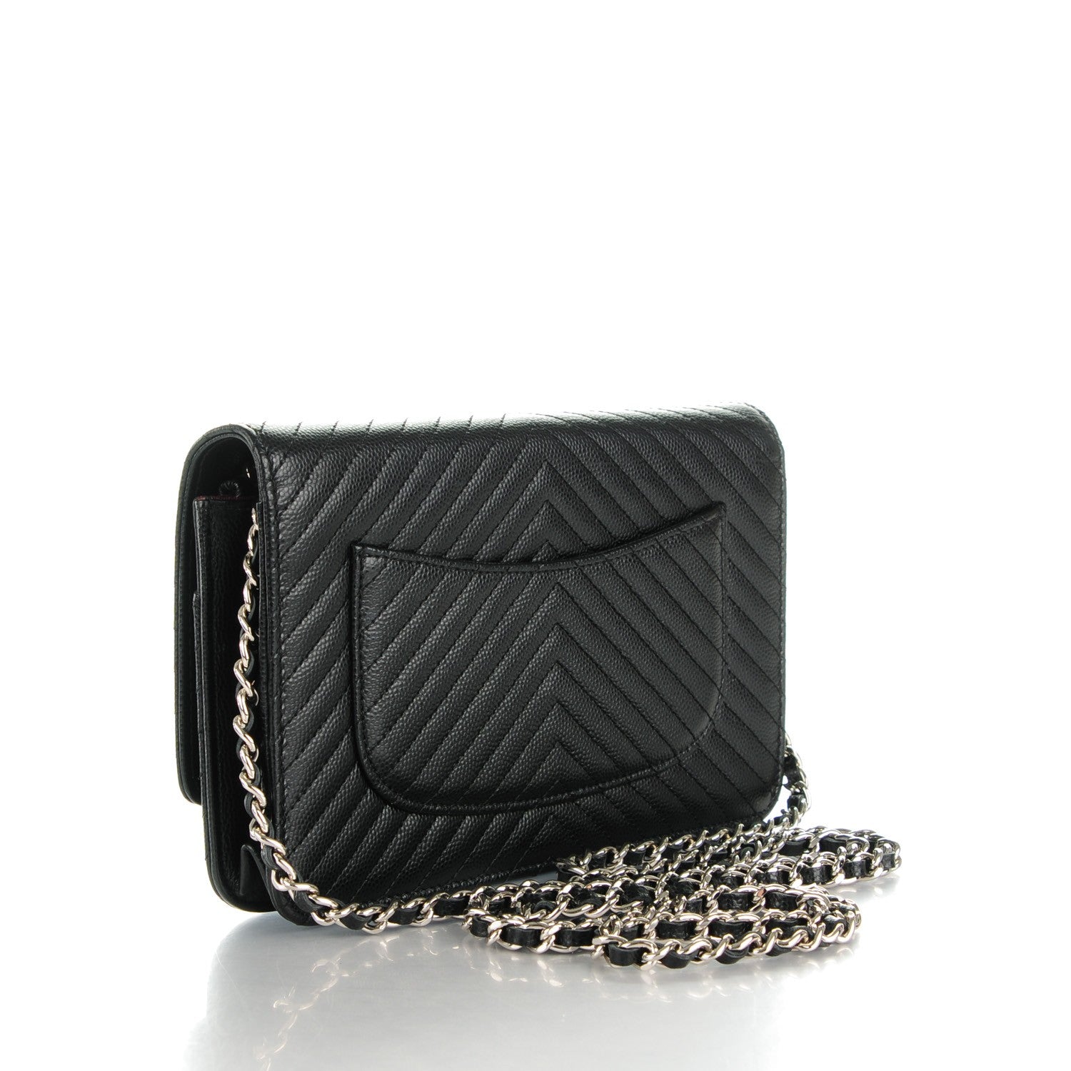 Chanel Caviar Chevron Quilted Wallet On Chain WOC Black 3 of 8