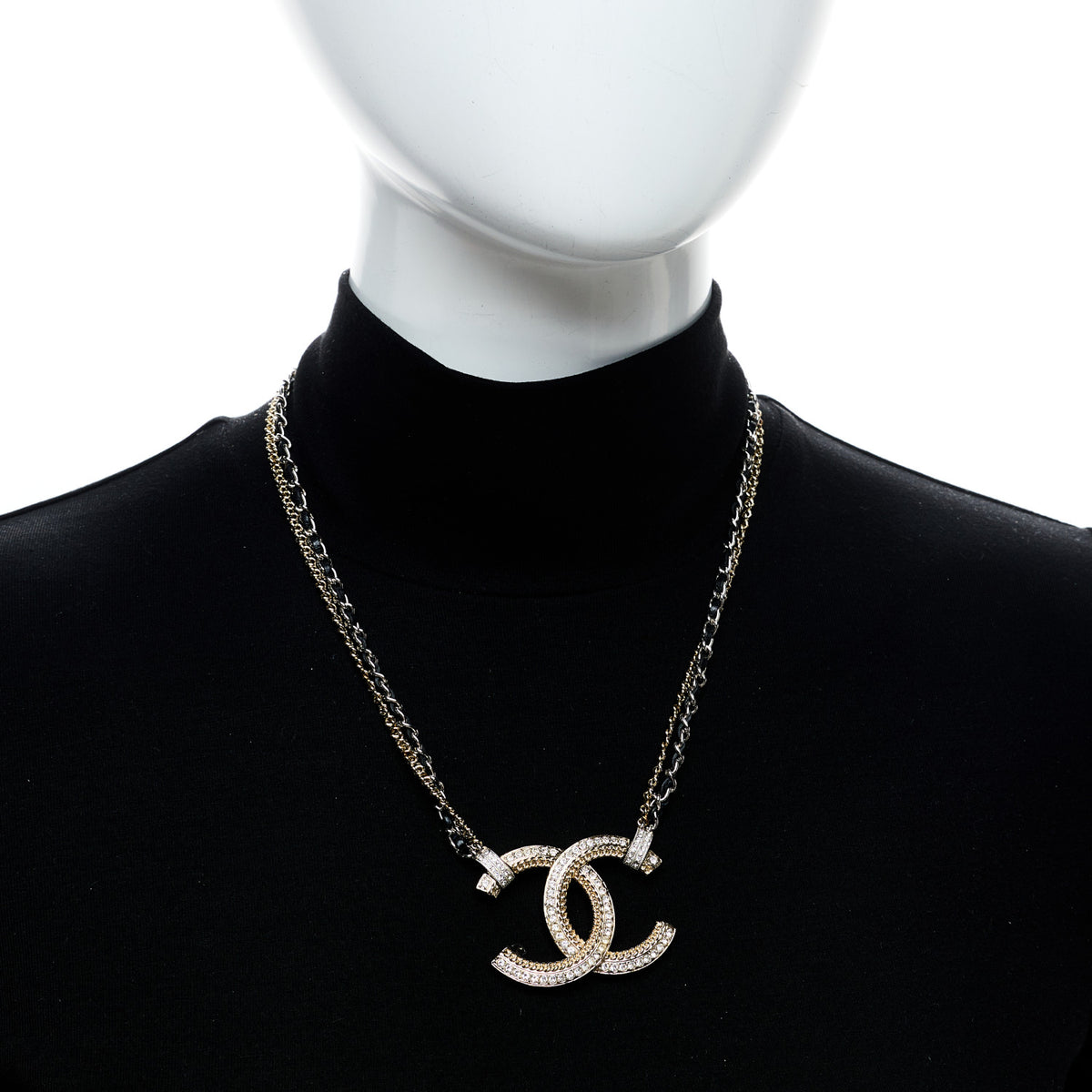 Chanel Metal Lambskin CC Chain Necklace Gold Black 2 of 4