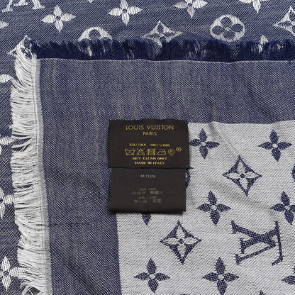 Louis Vuitton Silk Wool Monogram Denim Shawl Blue 4 of 4