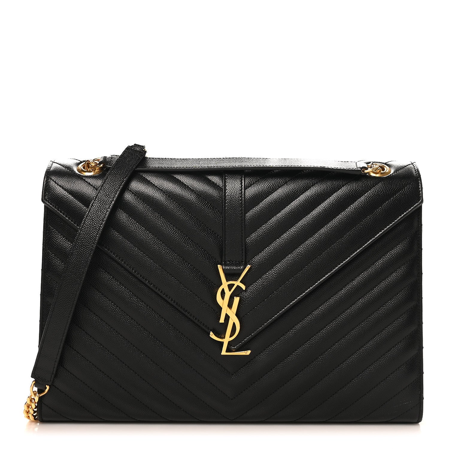Saint Laurent Grain De Poudre Matelasse Chevron Large Monogram Satchel Black 1 of 9