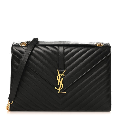 Saint Laurent Grain De Poudre Matelasse Chevron Large Monogram Satchel Black 1 of 9