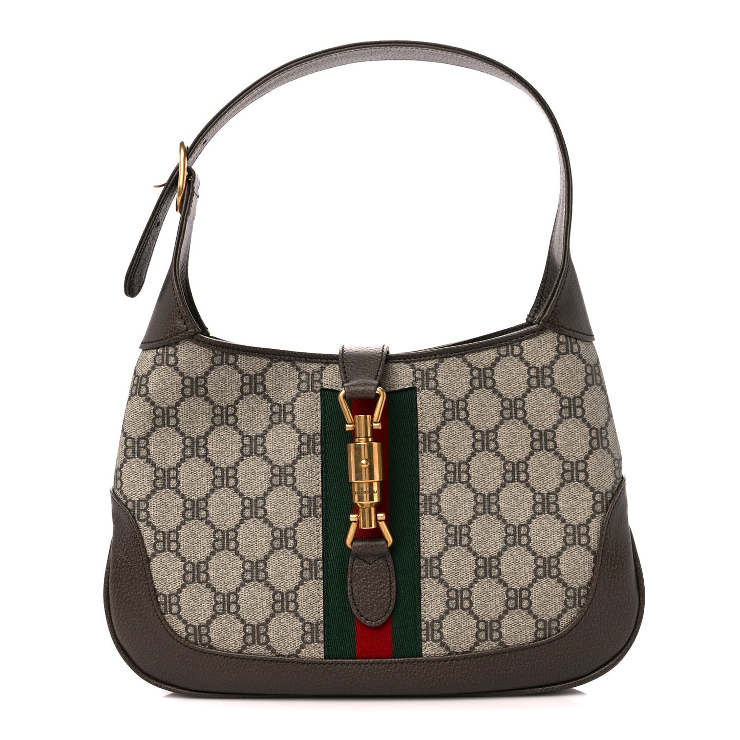 X BALENCIAGA BB Supreme Monogram Calfskin Web Small Jackie 1961 Hobo Beige Ebony