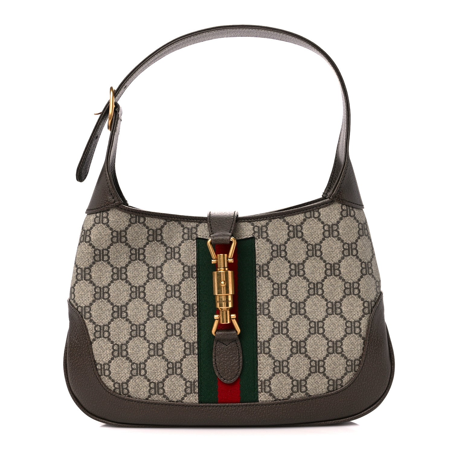 Gucci X BALENCIAGA BB Supreme Monogram Calfskin Web Small Jackie 1961 Hobo Beige Ebony 1 of 12