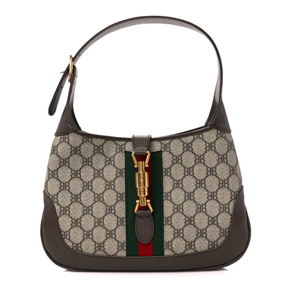 Gucci X BALENCIAGA BB Supreme Monogram Calfskin Web Small Jackie 1961 Hobo Beige Ebony 1 of 12