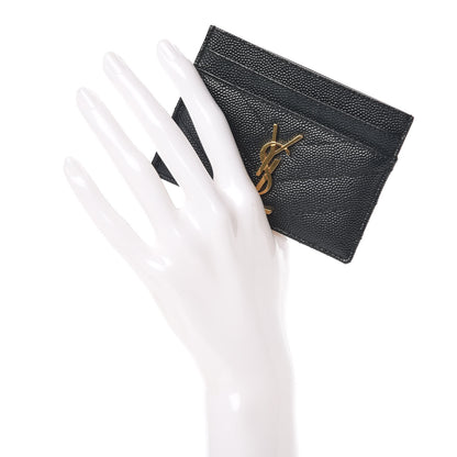 Saint Laurent Grain De Poudre Matelasse Chevron Monogram Credit Card Case Algae 2 of 7