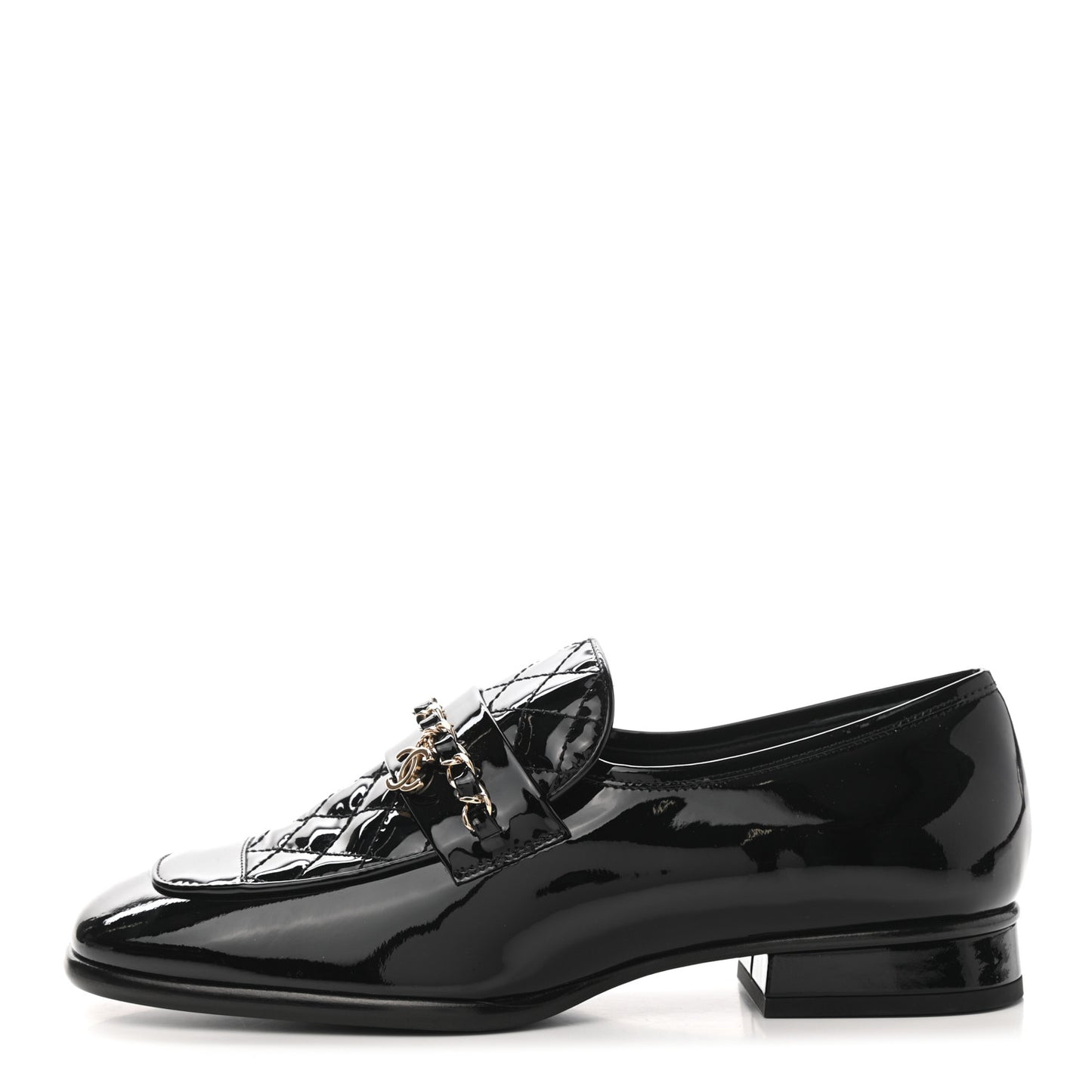 Patent Calfskin CC Chain Mocassin Loafers 36.5 Black