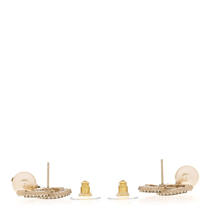 Chanel Crystal Pearl CC Drop Earrings Gold 3 of 4