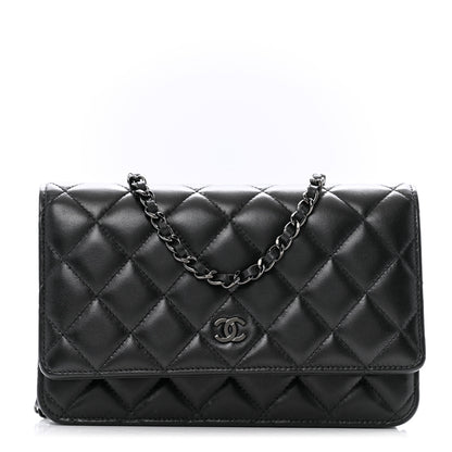 Chanel Lambskin Quilted Wallet On Chain WOC So Black 1 of 14