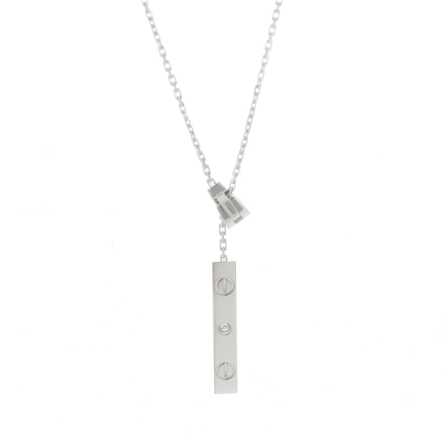 18K White Gold Diamond LOVE Lariat Necklace