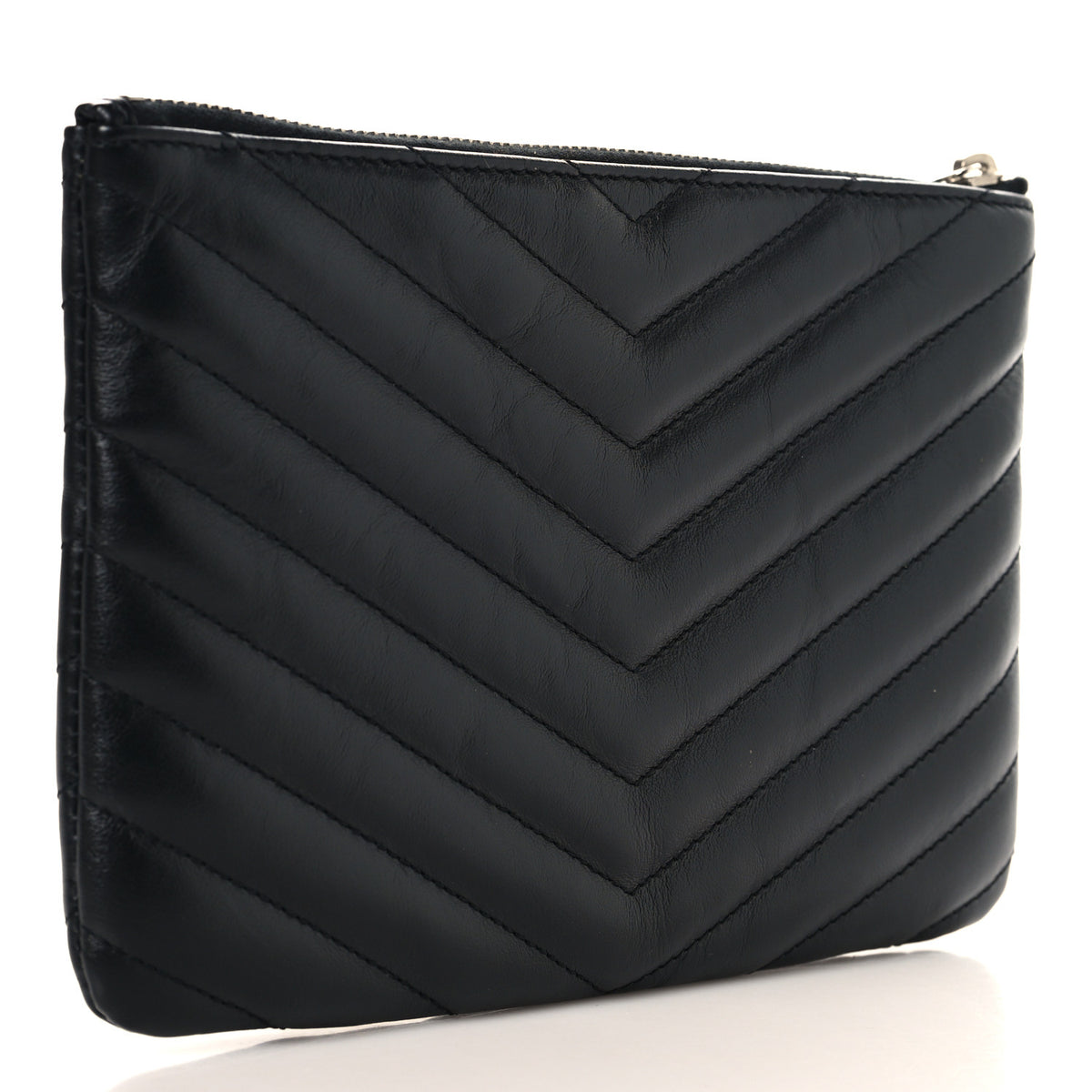 Saint Laurent Calfskin Matelasse Chevron Monogram Pouch Black 3 of 8