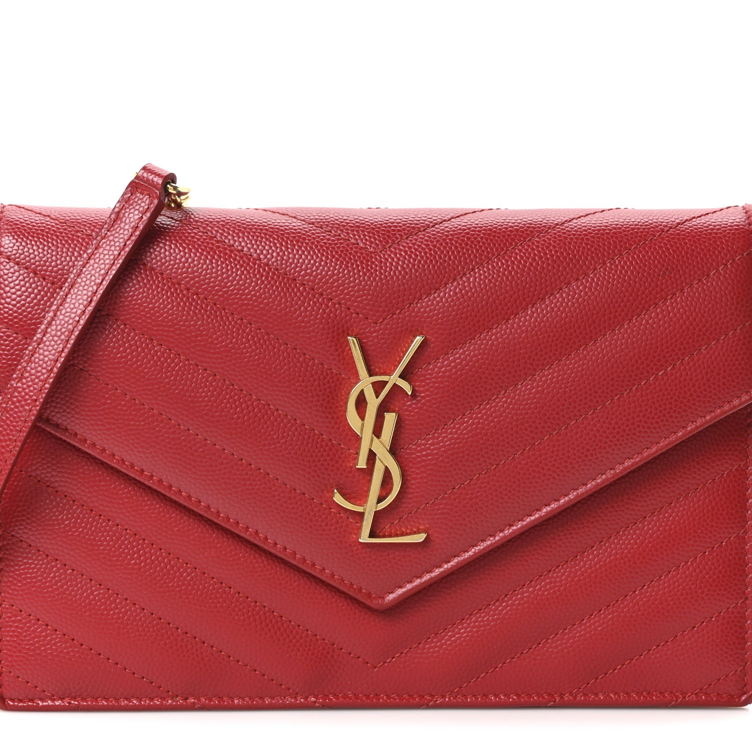 Saint Laurent Grain De Poudre Matelasse Chevron Monogram Envelope Chain Wallet New Red 8 of 10