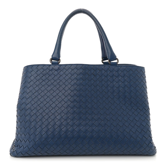 Nappa Intrecciato Medium Top Handle Tote Cobalt