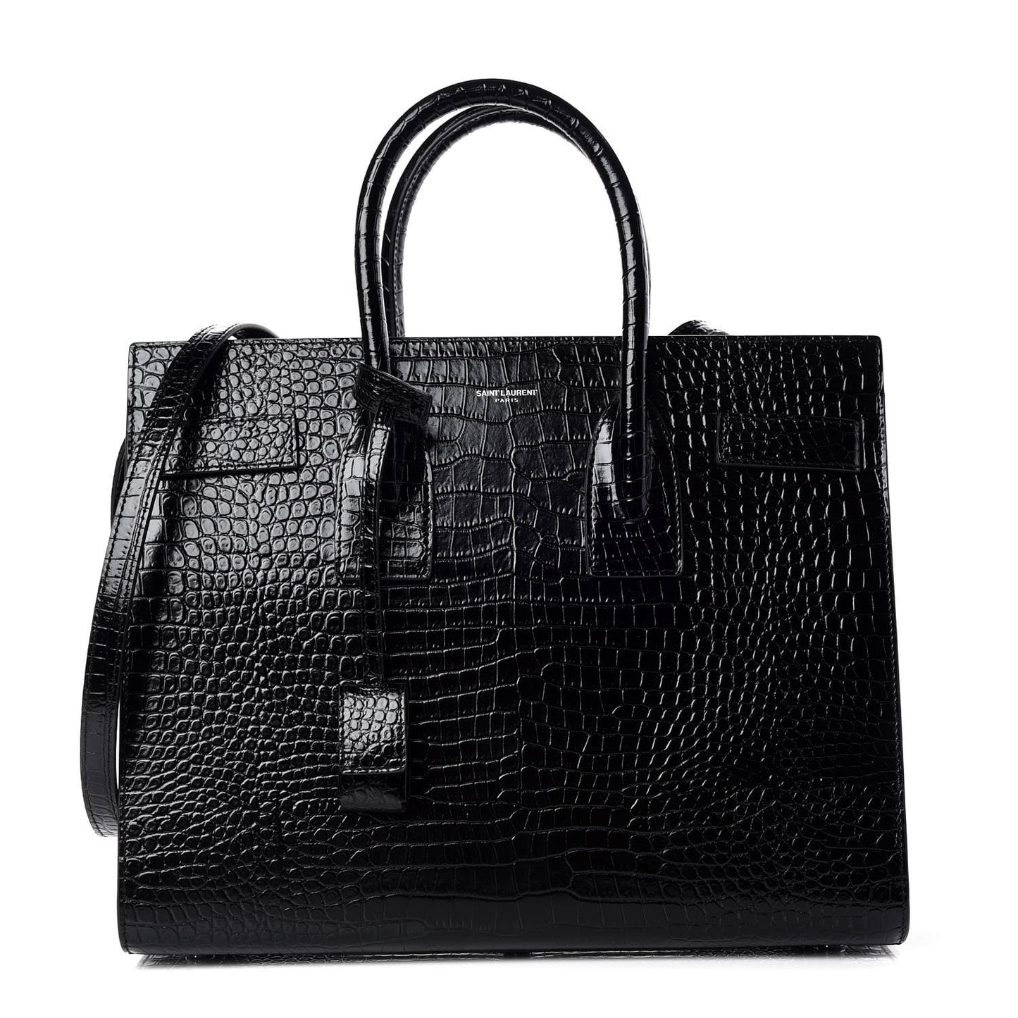 Calfskin Crocodile Embossed Small Sac de Jour Black