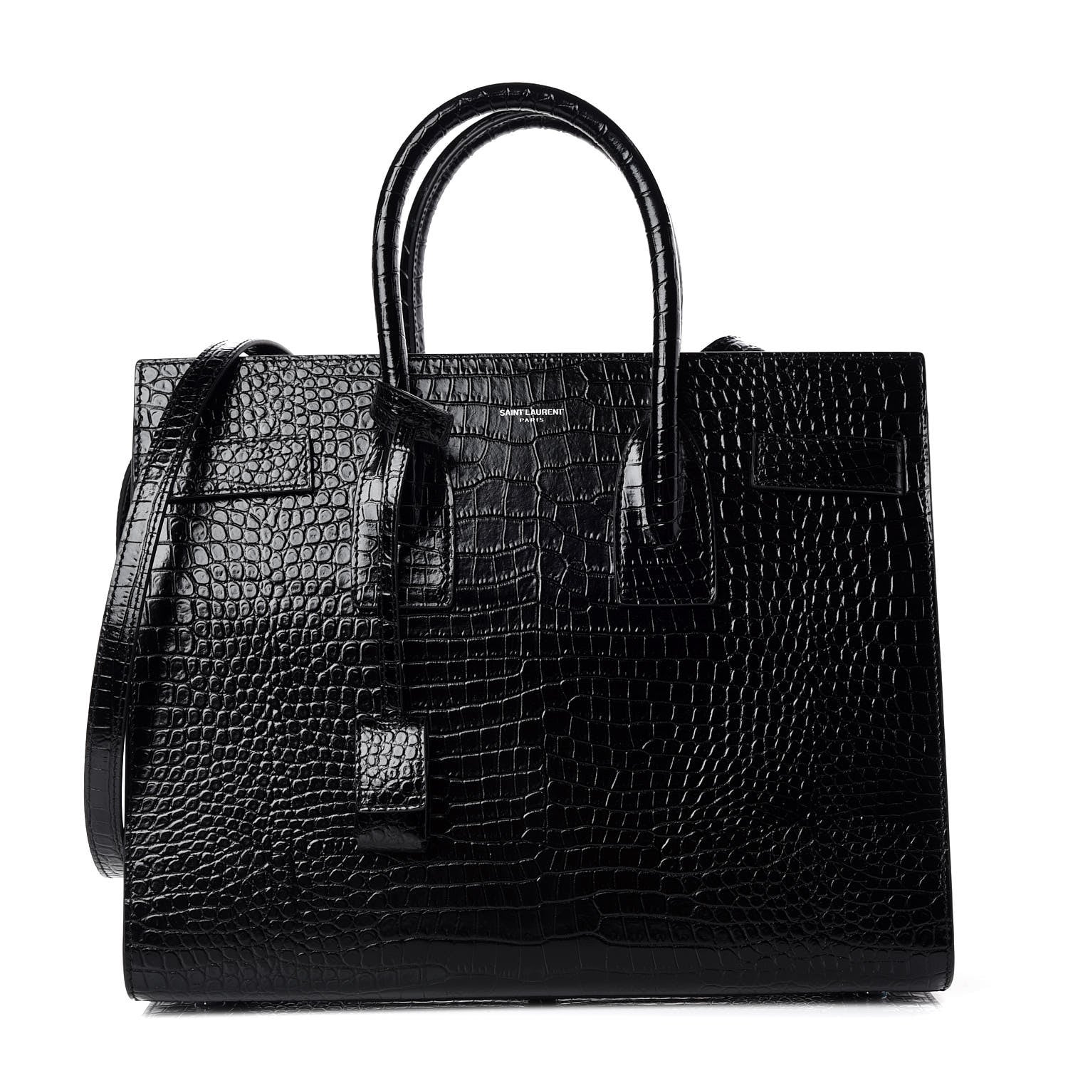 Saint Laurent Calfskin Crocodile Embossed Small Sac de Jour Black 1 of 11