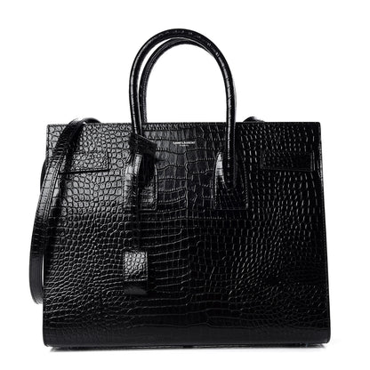Saint Laurent Calfskin Crocodile Embossed Small Sac de Jour Black 1 of 11