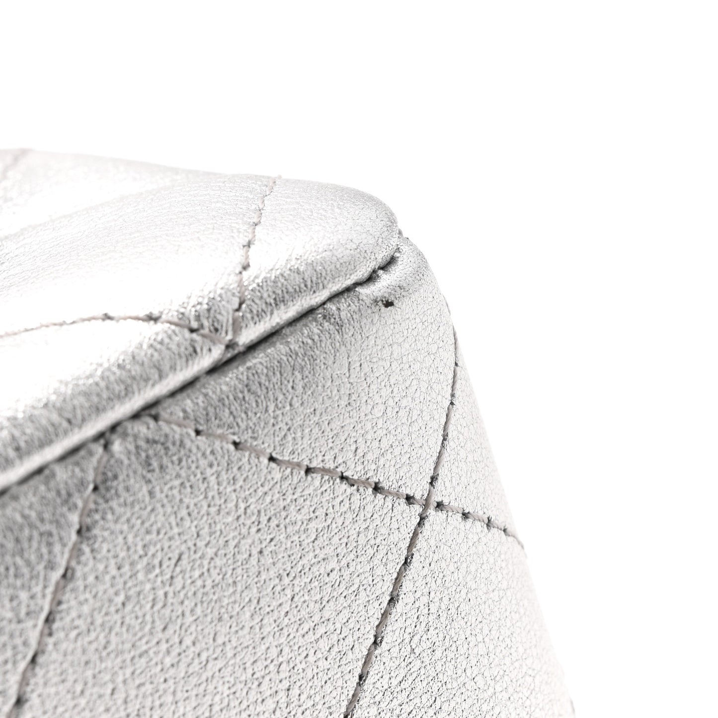 Metallic Calfskin Quilted Mini Rectangular Flap Silvery