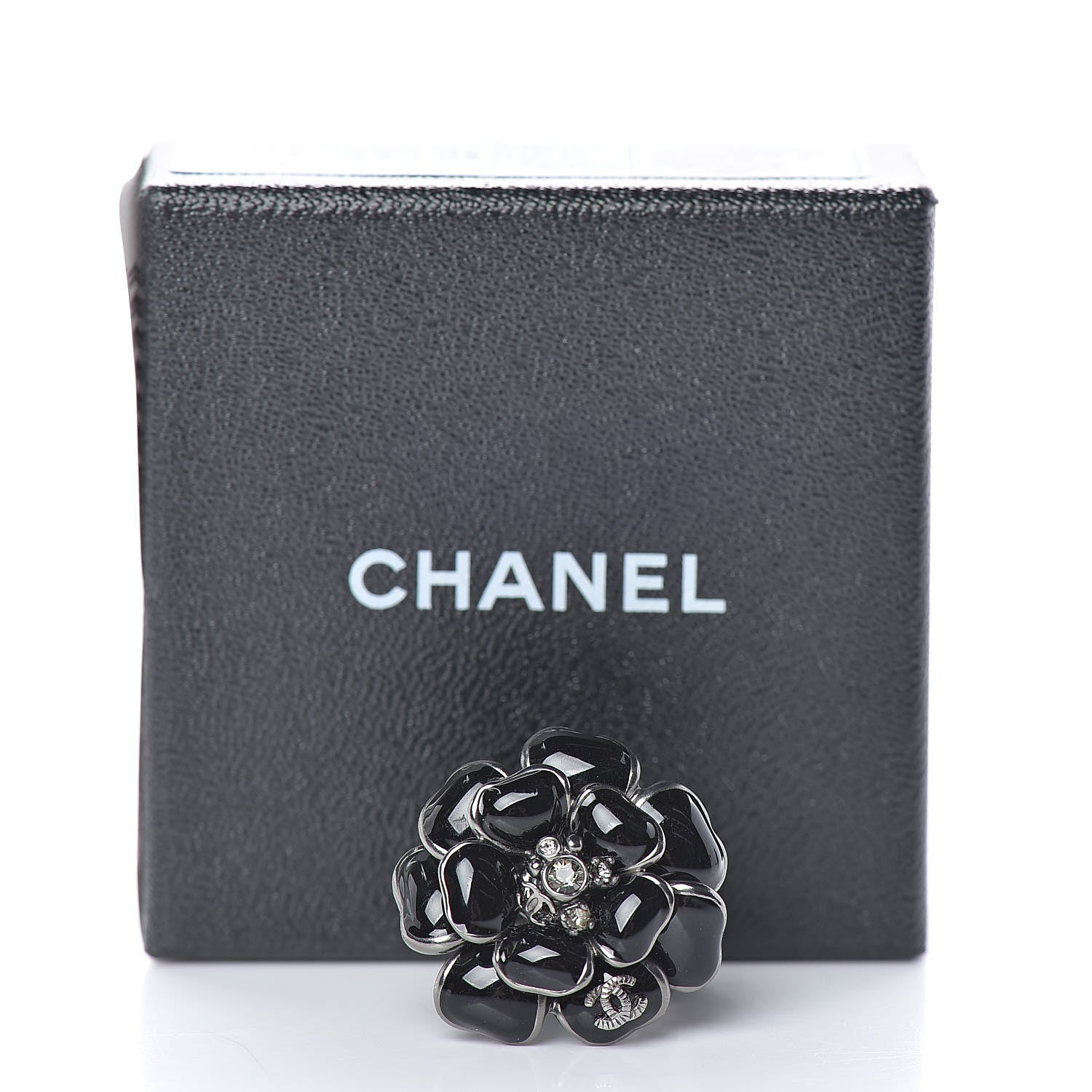 Chanel Enamel Ruthenium CC Camellia Ring 6.5 Black 6 of 6