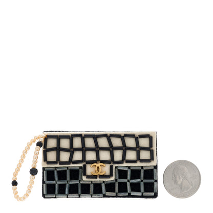 Chanel Felt Beaded Classic Flap Brooch Black White 2 of 4